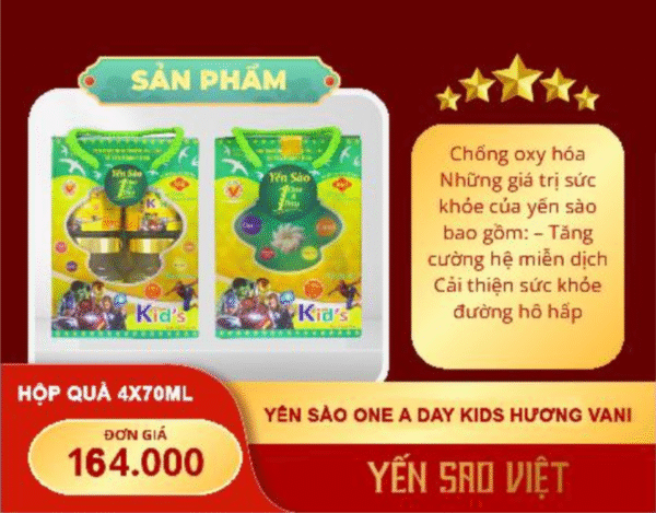Yến sào ONE A DAY KIDS hương VANI Hộp quà 4x70ML